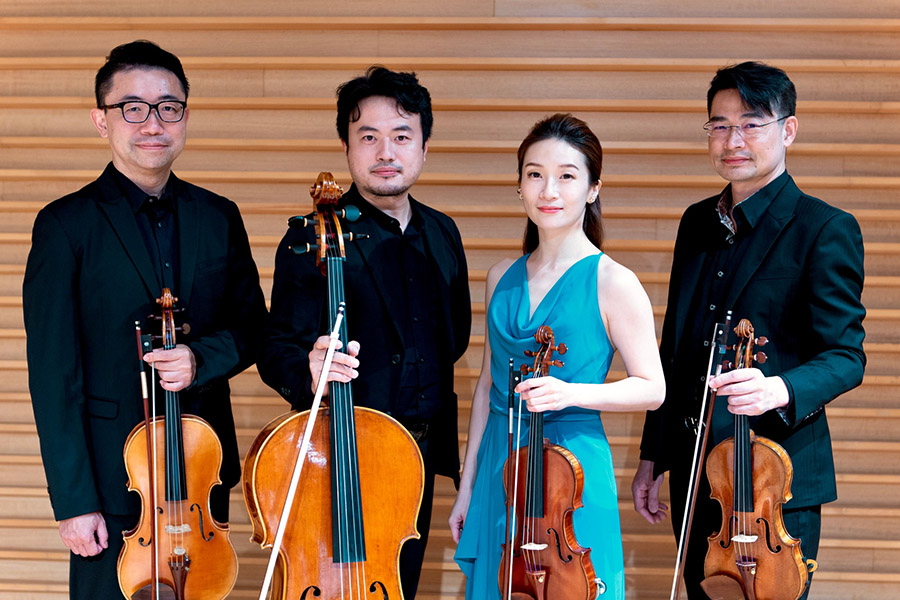 奇美提琴音樂饗宴將由梁茜雯（右二）帶領王瑞（左起）、李建樺、黃裕峯等提琴名家共同演出。_
